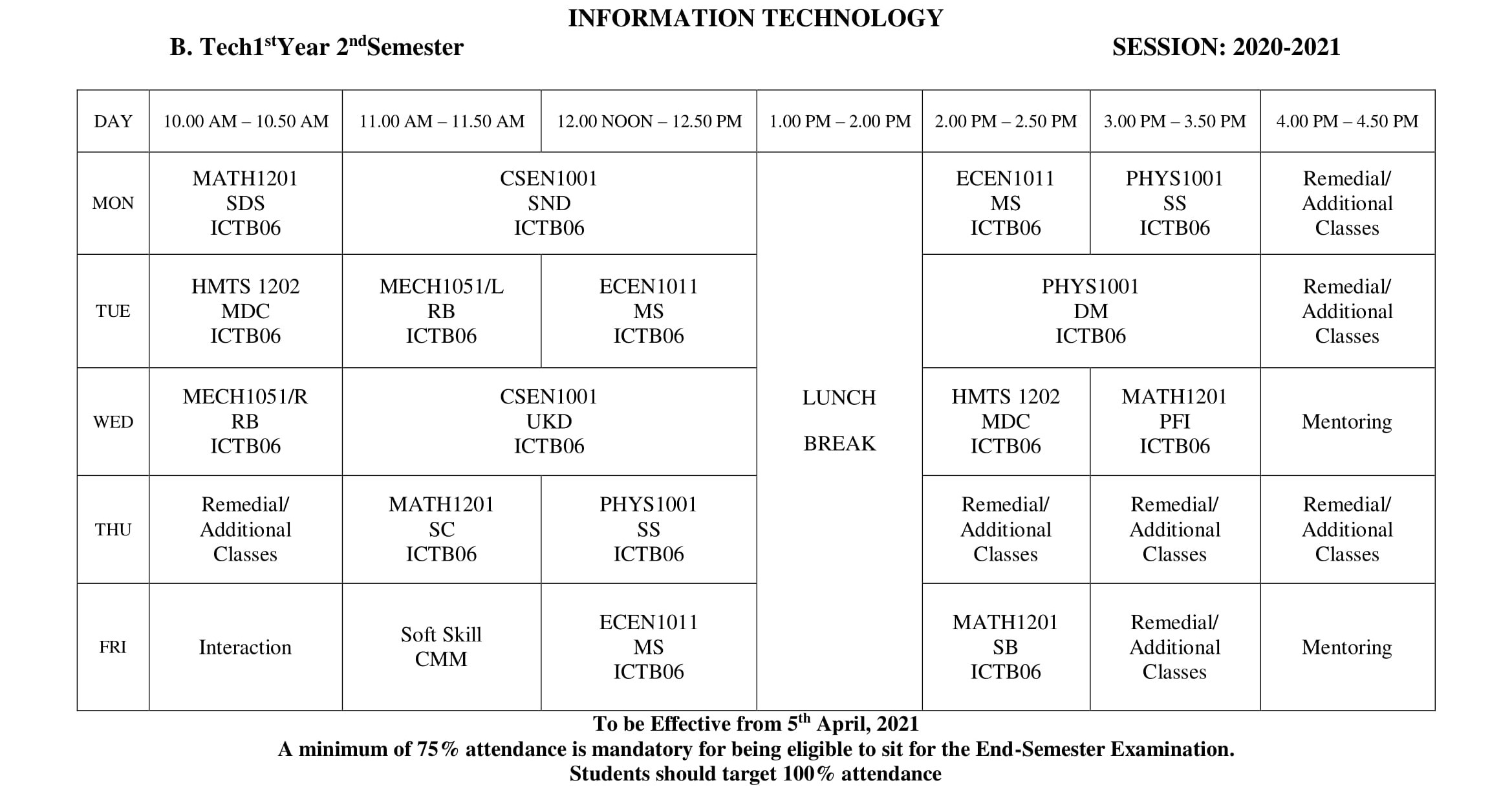 Time Table Information Technology